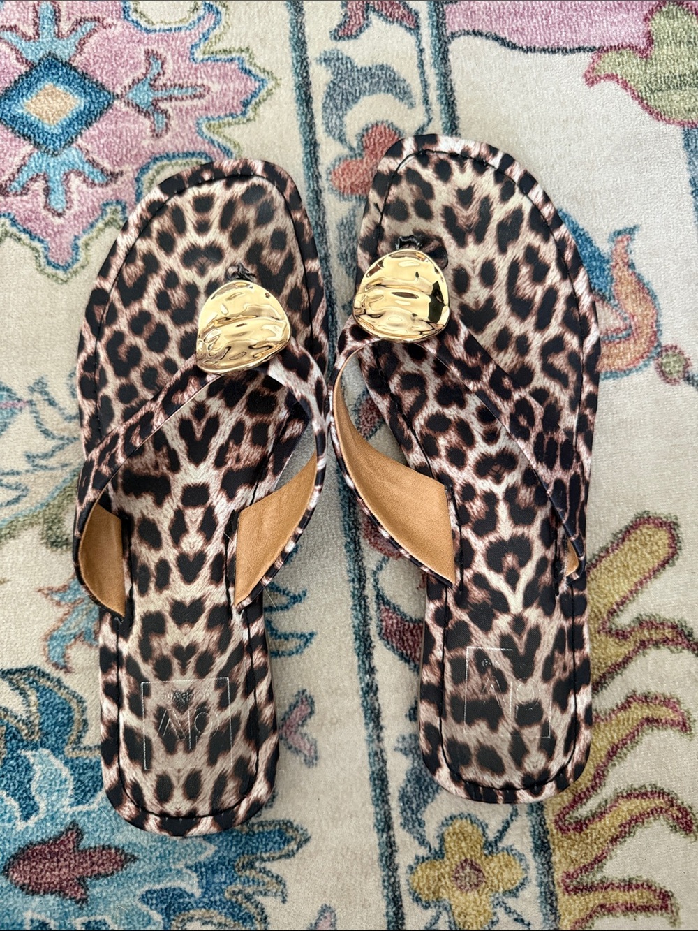 Dolce Vita Leopard Print Slide Sandals with Gold Accent
